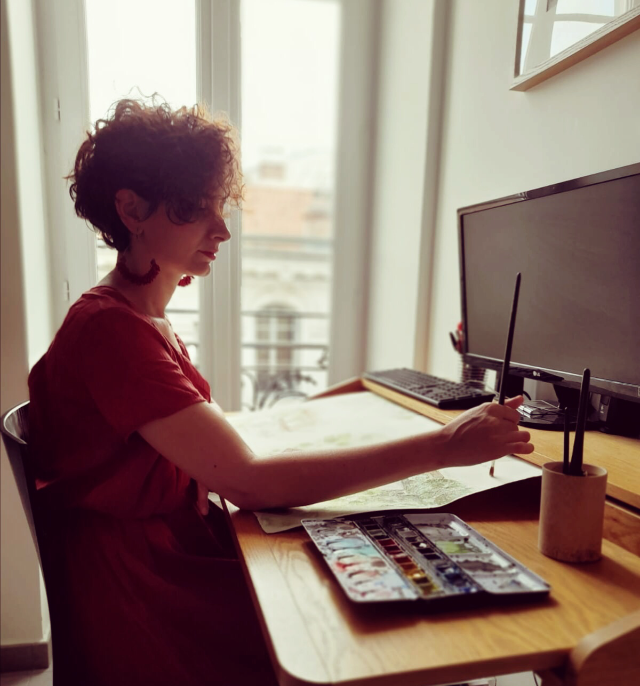 architect drawing on desk